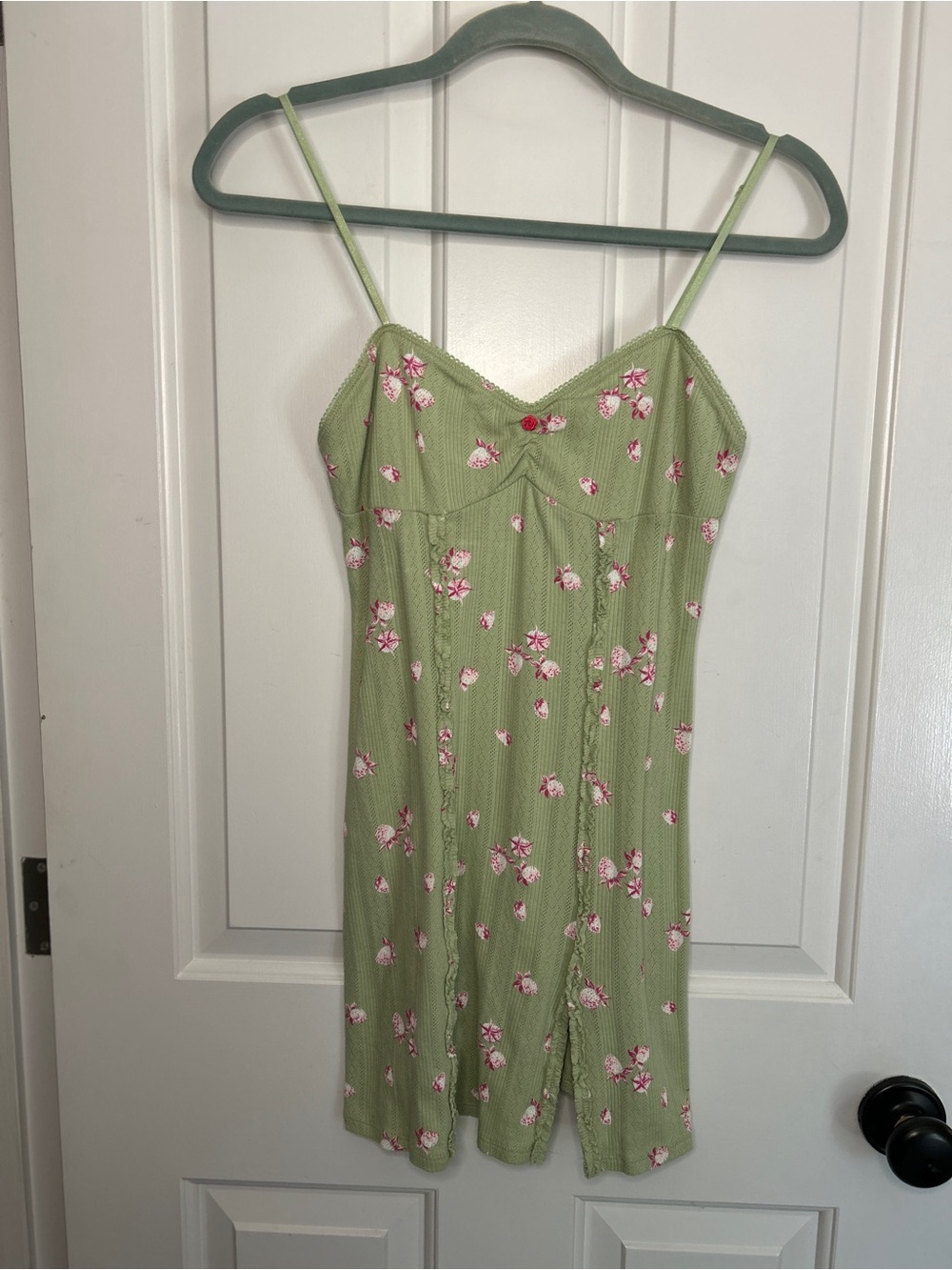 Out From Under Pajama Night Gown Dress - light green with strawberries